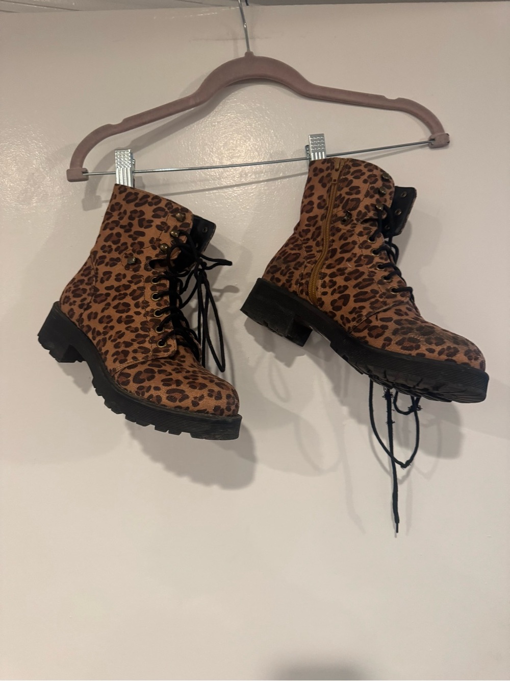 MIA Leopard Print Lace-Up Combat Boots Brown Black Size 7